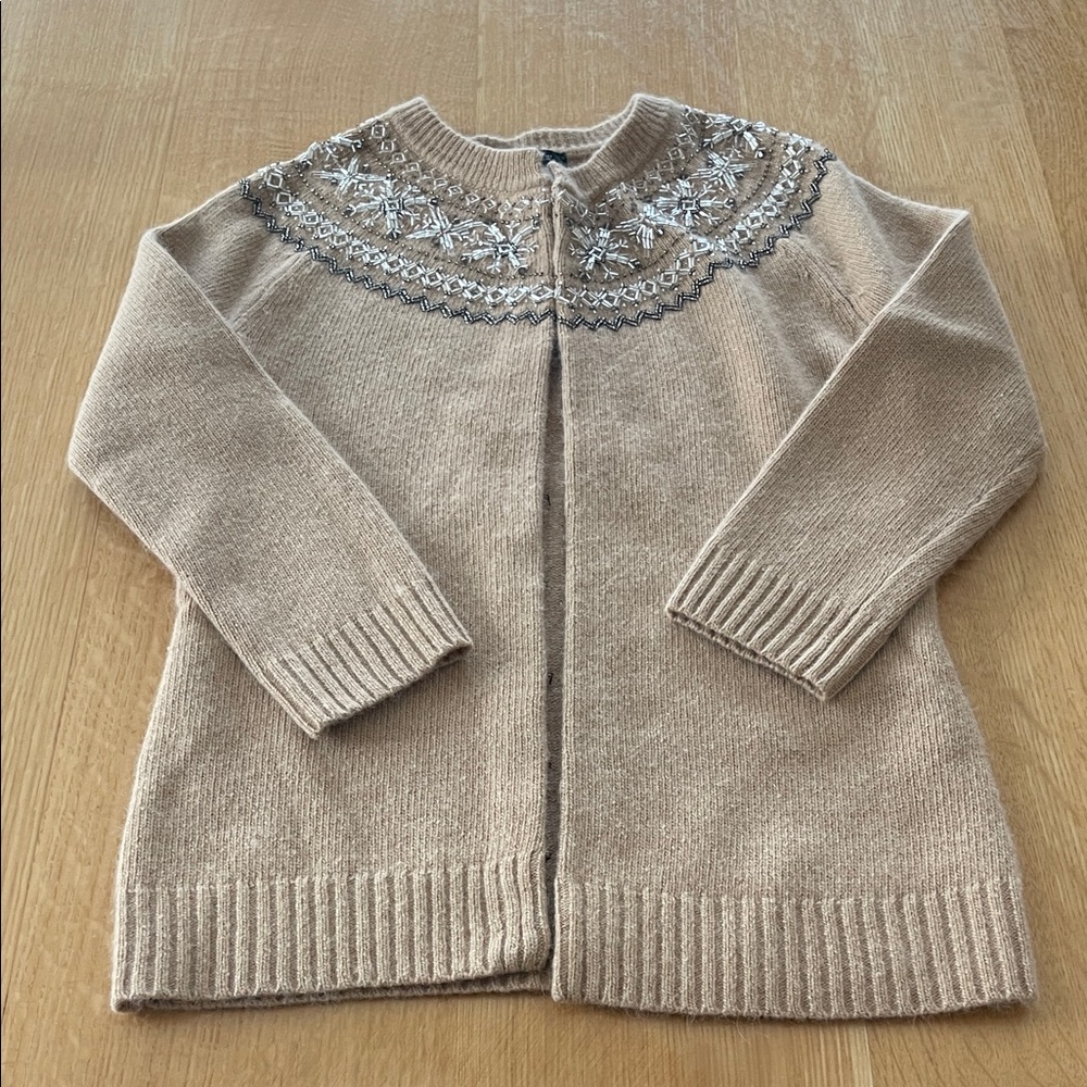 J. Crew Beige Embroidered Cardigan